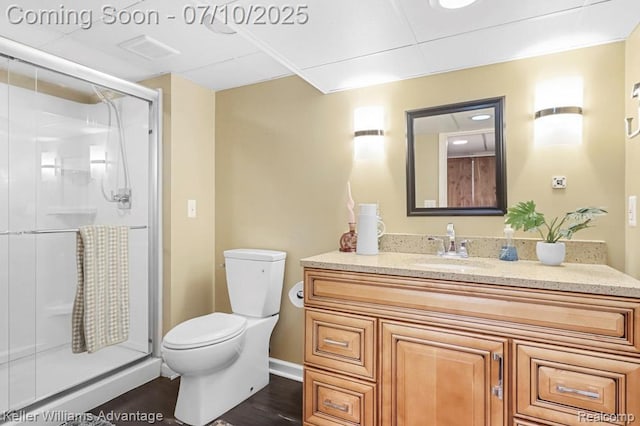 9157 Hackberry Ave, Plymouth, MI 48170 - full bath featuring vanity, a shower stall, and wood finished floors