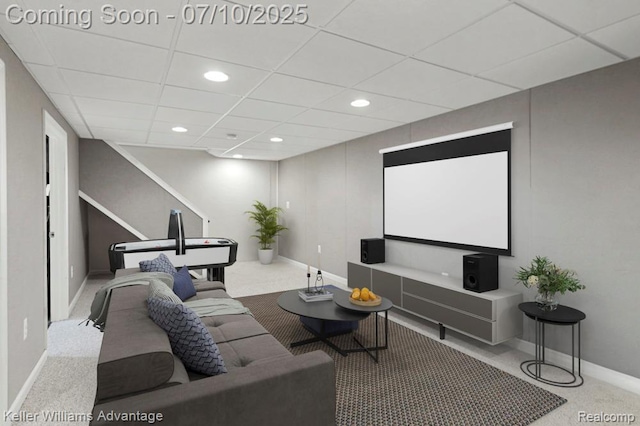 9157 Hackberry Ave, Plymouth, MI 48170 - home theater room with carpet, recessed lighting, and a paneled ceiling