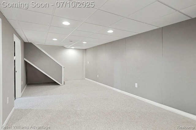 9157 Hackberry Ave, Plymouth, MI 48170 - finished below grade area with carpet floors, recessed lighting, and a drop ceiling