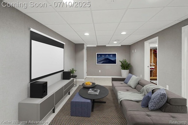 9157 Hackberry Ave, Plymouth, MI 48170 - home theater room with carpet flooring, a paneled ceiling, and recessed lighting