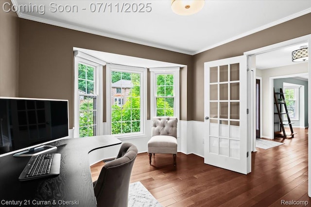 42369 Crestview Cir, Northville, MI 48168 - home office featuring dark wood-style flooring and ornamental molding