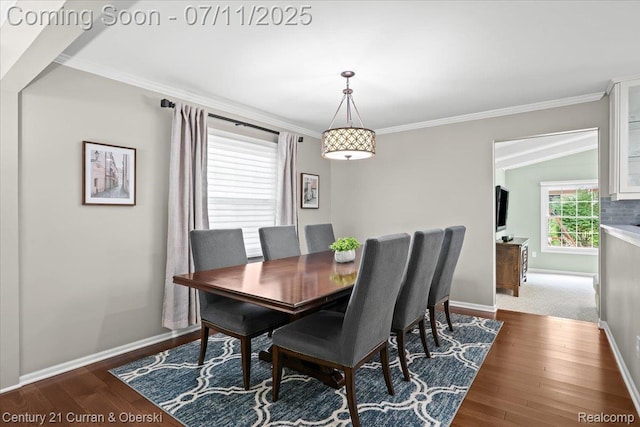 42369 Crestview Cir, Northville, MI 48168 - dining space featuring ornamental molding and dark wood finished floors