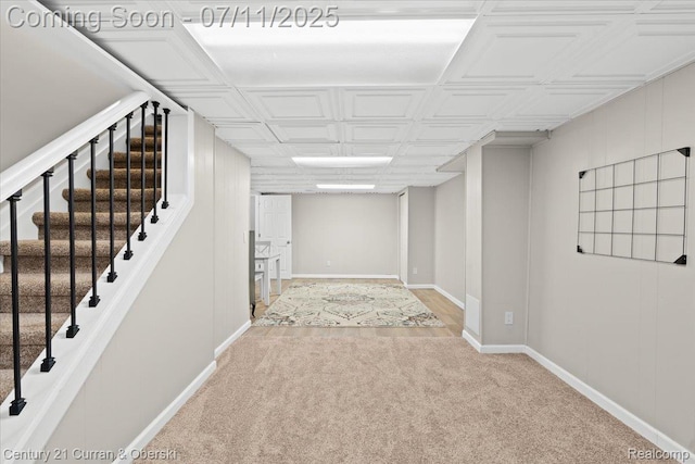 42369 Crestview Cir, Northville, MI 48168 - hallway featuring carpet floors, stairs, and an ornate ceiling