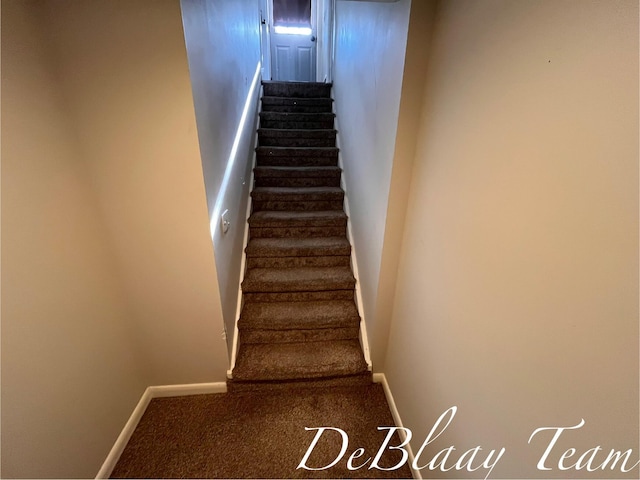 1056 Sherwood Rd, Muskegon, MI 49441 - stairs with baseboards and carpet flooring