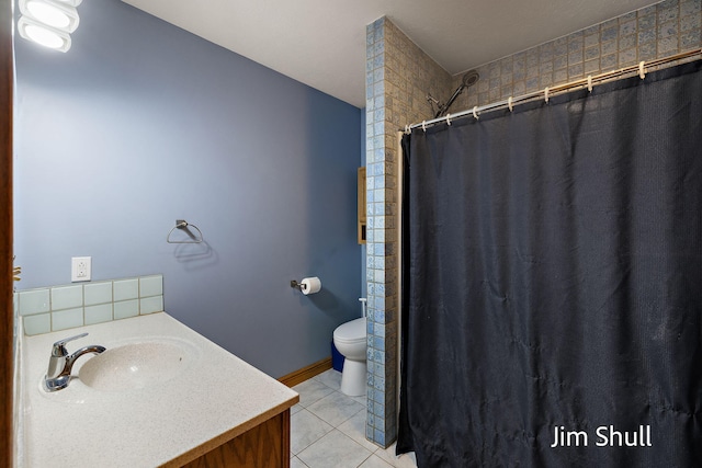 8201 Crocker Rd, Holton, MI 49425 - full bath with vanity, tile patterned floors, and a shower with curtain
