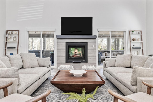 32 Walden Way, New Buffalo, MI 49117 - living area featuring healthy amount of natural light, wood finished floors, and a glass covered fireplace