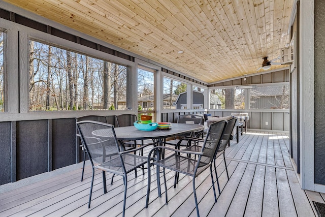 32 Walden Way, New Buffalo, MI 49117 - sunroom / solarium featuring outdoor dining space, lofted ceiling, and ceiling fan