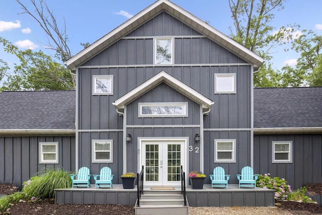 32 Walden Way, New Buffalo, MI 49117 - rear view of property featuring french doors, board and batten siding, and a shingled roof