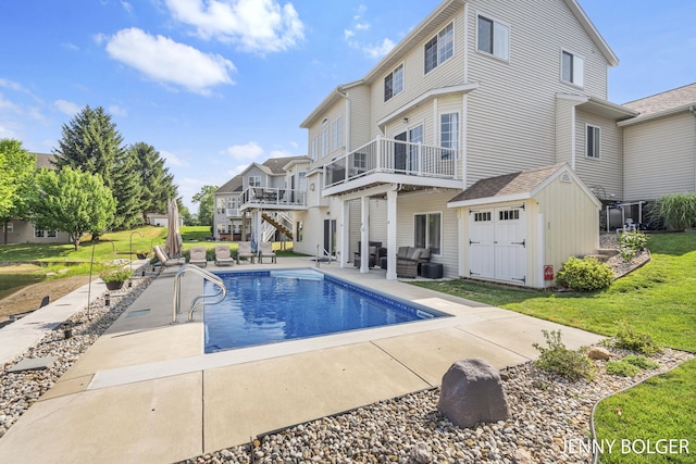 7066 Country Springs Dr SW, Byron Center, MI 49315 - outdoor pool with a patio area, stairway, a yard, outdoor lounge area, and an outdoor structure