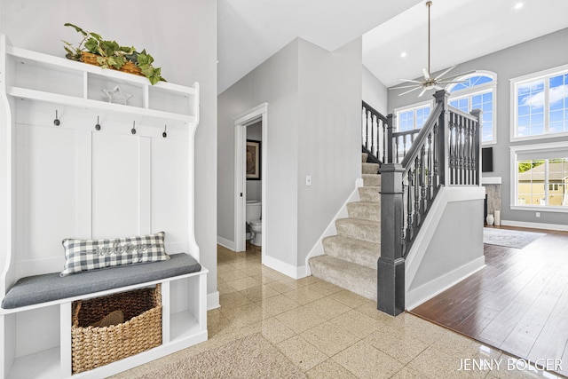 7066 Country Springs Dr SW, Byron Center, MI 49315 - mudroom featuring ceiling fan, recessed lighting, and a high ceiling