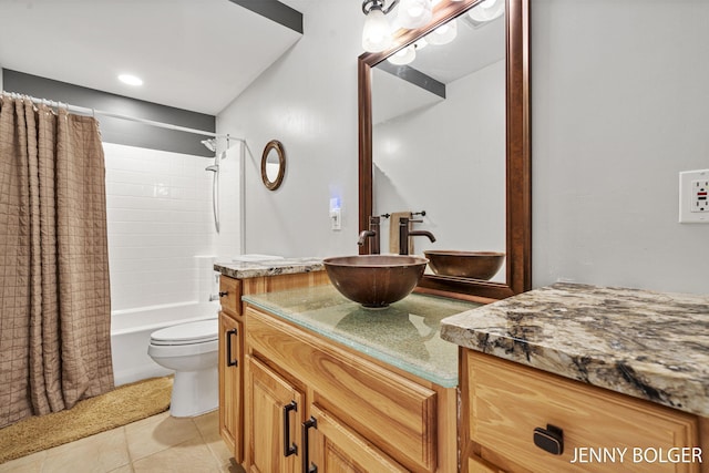 7066 Country Springs Dr SW, Byron Center, MI 49315 - bathroom with vanity, tile patterned floors, and shower / bathtub combination with curtain