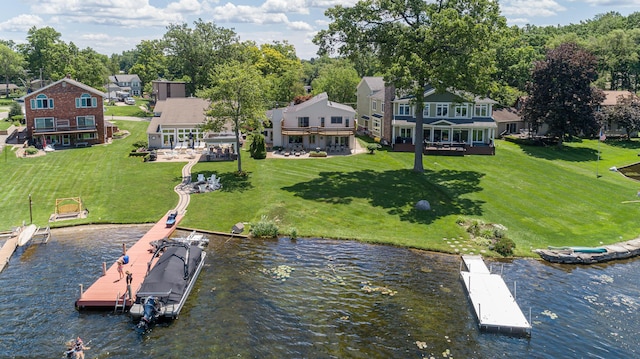 2323 Solano Dr, Wolverine Lake, MI 48390 - dock area with a water view and a yard