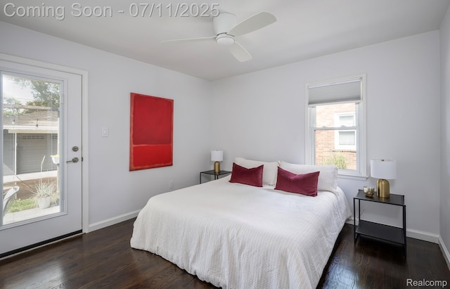 4412 Buckingham Rd, Royal Oak, MI 48073 - bedroom with multiple windows, dark wood-style floors, and ceiling fan