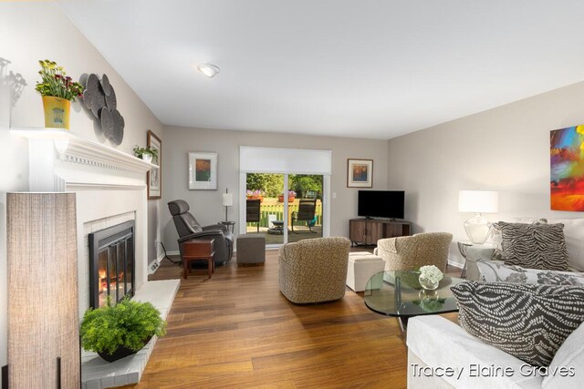 6305 Greenway Dr SE Unit 51, Grand Rapids, MI 49546 - living room featuring a glass covered fireplace and wood finished floors