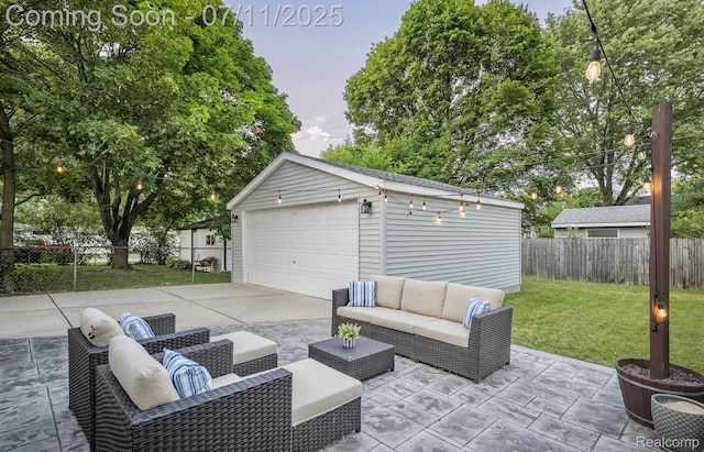 1416 N Alexander Ave, Royal Oak, MI 48067 - fenced backyard featuring an outdoor structure, a garage, and outdoor lounge area