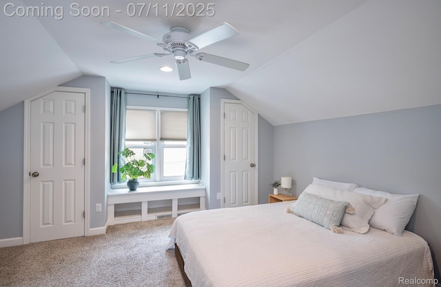 1416 N Alexander Ave, Royal Oak, MI 48067 - bedroom with lofted ceiling, carpet floors, and ceiling fan