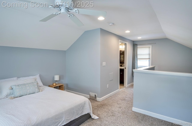 1416 N Alexander Ave, Royal Oak, MI 48067 - carpeted bedroom featuring vaulted ceiling, ceiling fan, and recessed lighting