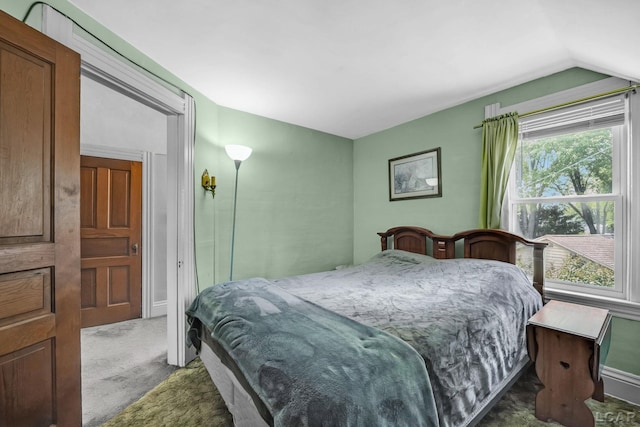 318 E Adrian St, Blissfield, MI 49228 - bedroom featuring carpet floors, multiple windows, and vaulted ceiling