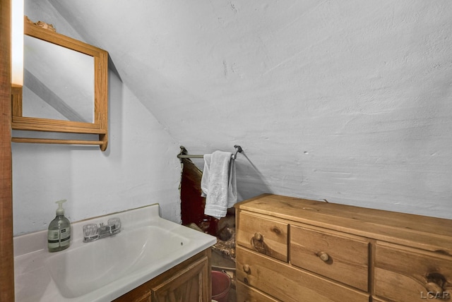 318 E Adrian St, Blissfield, MI 49228 - bathroom with vaulted ceiling and vanity