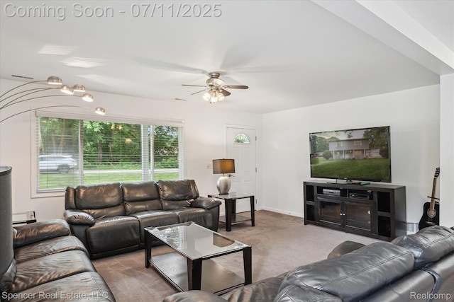 5045 Pine Knob Trl, Clarkston, MI 48346 - carpeted living area featuring ceiling fan