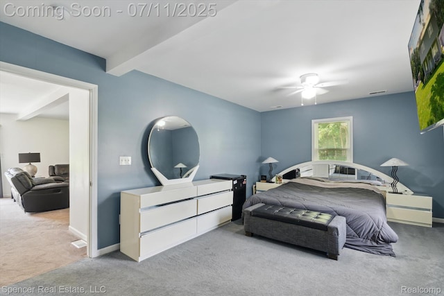 5045 Pine Knob Trl, Clarkston, MI 48346 - bedroom featuring carpet, beam ceiling, and ceiling fan