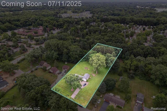 5045 Pine Knob Trl, Clarkston, MI 48346 - aerial overview of property's location featuring property parcel outlined and a forest