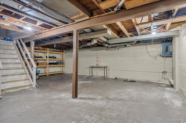 4800 Bishop St, Detroit, MI 48224 - unfinished basement featuring electric panel and stairway
