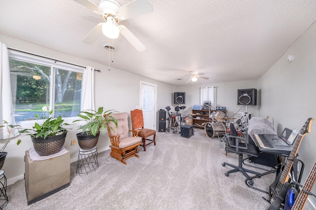 1051 Vallado Dr, Weidman, MI 48893 - home office with ceiling fan, carpet flooring, and a textured ceiling
