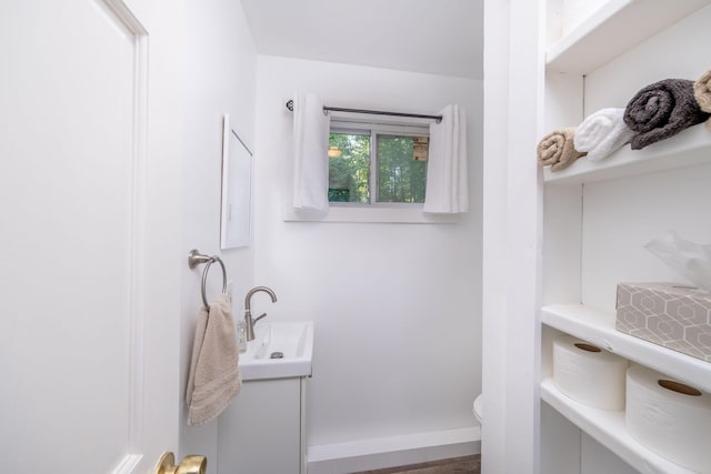 1051 Vallado Dr, Weidman, MI 48893 - bathroom featuring vanity and wood finished floors