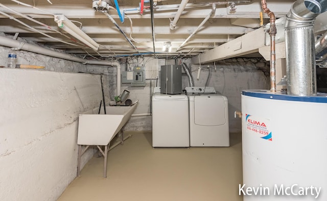 214 Bradford St NE, Grand Rapids, MI 49503 - unfinished below grade area with water heater, washer and dryer, and electric panel