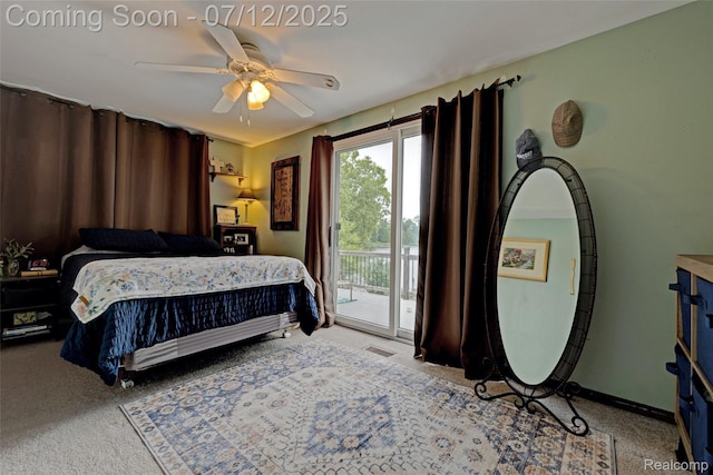 1962 Lake Pointe Dr, Ortonville, MI 48462 - bedroom with access to exterior, carpet flooring, and a ceiling fan