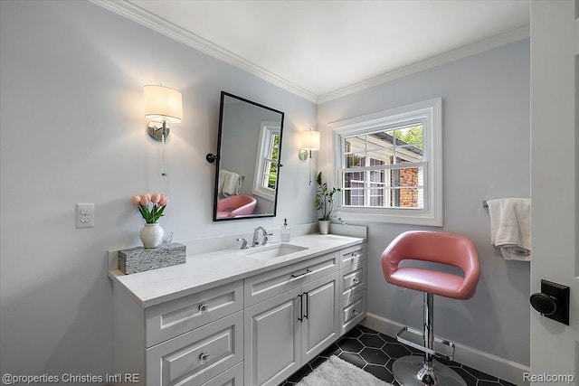 586 Fairfax St, Birmingham, MI 48009 - bathroom featuring crown molding and vanity