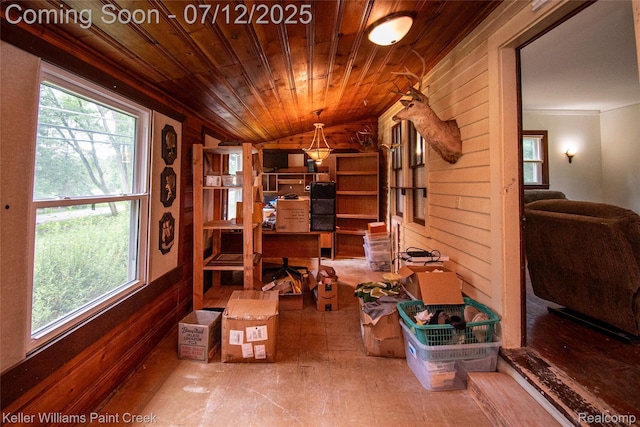 20525 30 Mile Rd, Ray, MI 48096 - office featuring wooden ceiling, plenty of natural light, vaulted ceiling, and wooden walls