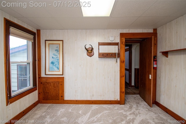 20525 30 Mile Rd, Ray, MI 48096 - carpeted empty room featuring a drop ceiling and wood walls