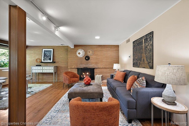 30700 Marimoor St, Beverly Hills, MI 48025 - living room featuring a fireplace, wood finished floors, and rail lighting