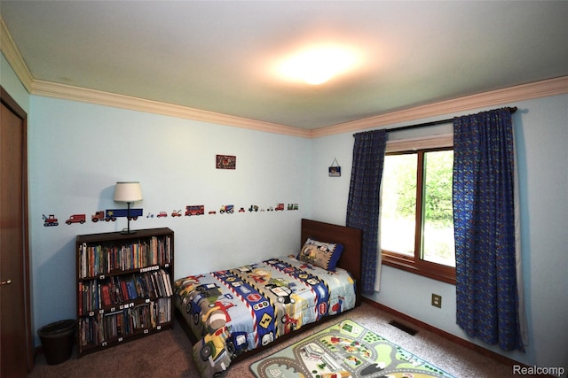 10010 Orchard Ridge Ct, Holly, MI 48442 - bedroom featuring ornamental molding and carpet floors
