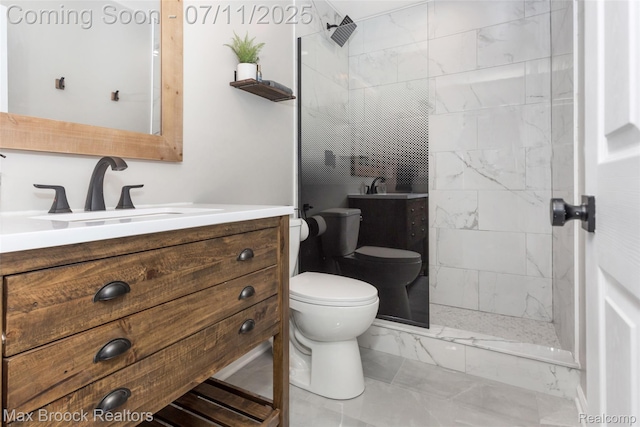 460 Lake Manitou Trl, Oxford, MI 48371 - full bath with marble finish flooring, vanity, and tiled shower