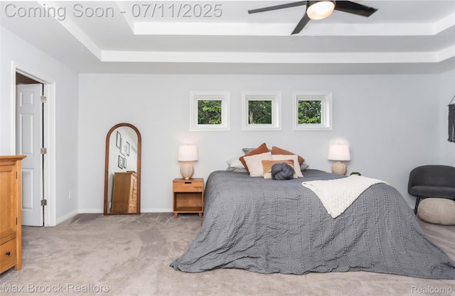 460 Lake Manitou Trl, Oxford, MI 48371 - carpeted bedroom with a raised ceiling and a ceiling fan