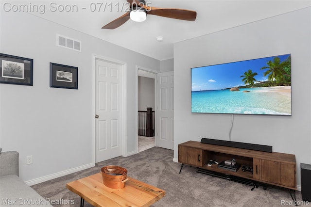 460 Lake Manitou Trl, Oxford, MI 48371 - living room with carpet floors and ceiling fan