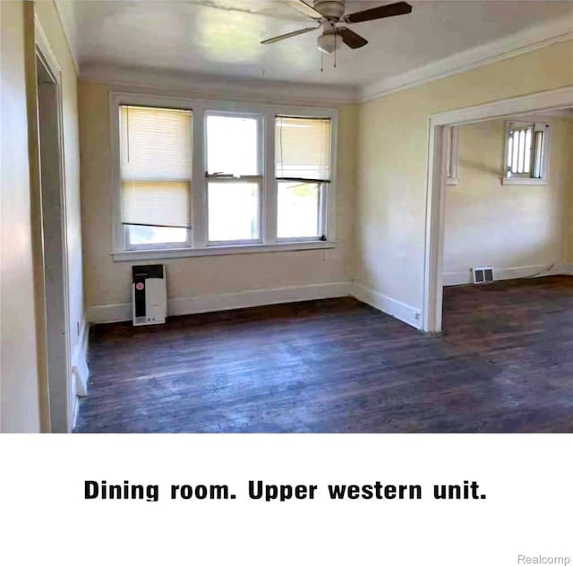 2683 Sturtevant St, Detroit, MI 48206 - empty room featuring a ceiling fan, plenty of natural light, crown molding, and wood finished floors