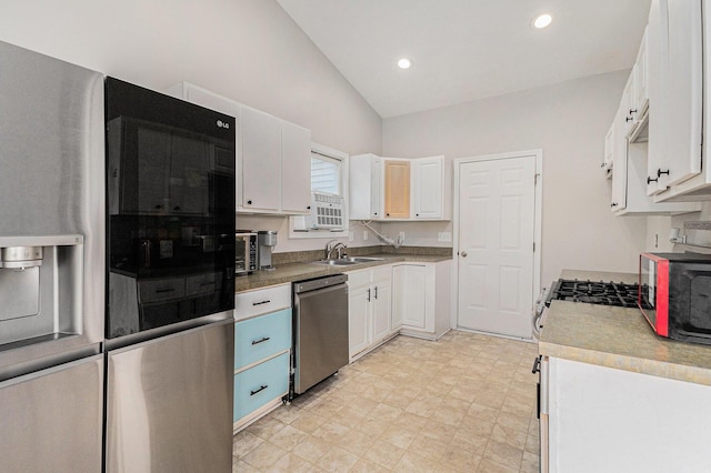 2953 Sunrise Ave, Holland, MI 49424 - kitchen featuring fridge with ice dispenser, dishwasher, white cabinetry, recessed lighting, and light countertops