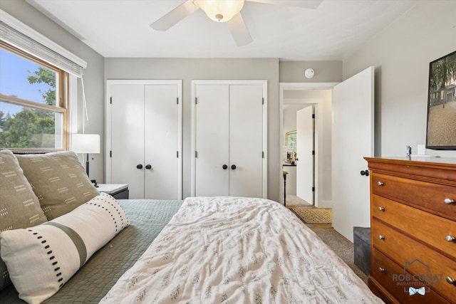 2641 Garfield Ave NW, Grand Rapids, MI 49544 - bedroom featuring two closets, carpet, and a ceiling fan