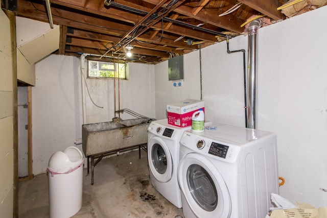 11015 Fairfield St, Livonia, MI 48150 - laundry area featuring washing machine and dryer and electric panel