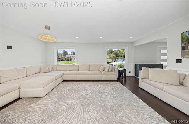 5534 Apple Ridge Trl, West Bloomfield, MI 48322 - living room featuring dark wood finished floors and recessed lighting
