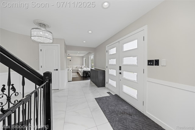 5534 Apple Ridge Trl, West Bloomfield, MI 48322 - foyer featuring light marble finish floors and recessed lighting