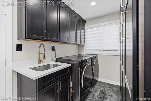 5534 Apple Ridge Trl, West Bloomfield, MI 48322 - washroom with washing machine and dryer, cabinet space, recessed lighting, and carpet flooring