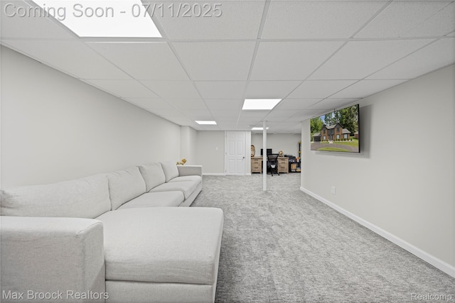 5534 Apple Ridge Trl, West Bloomfield, MI 48322 - carpeted living room featuring baseboards and a drop ceiling