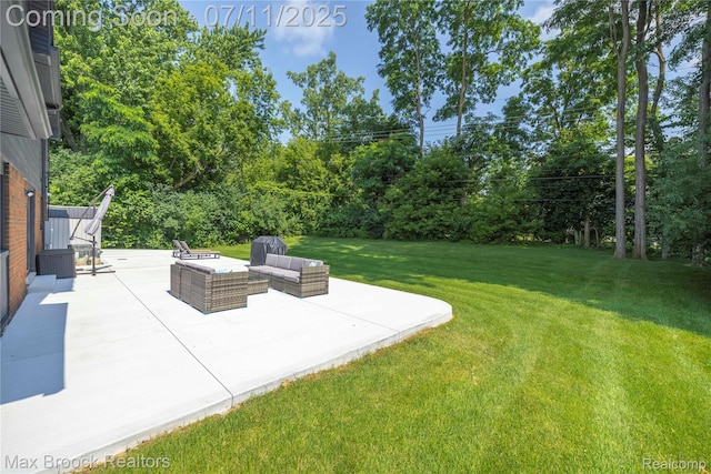 5534 Apple Ridge Trl, West Bloomfield, MI 48322 - view of grassy yard with a patio, view of scattered trees, and an outdoor hangout area