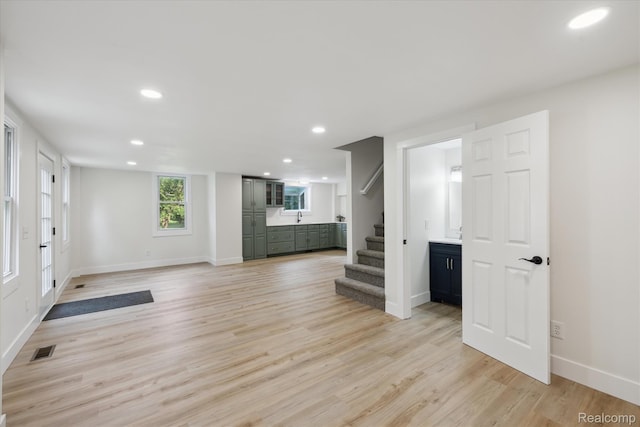 11240 Silver Lake Rd, Byron, MI 48418 - entryway with stairs, recessed lighting, and light wood-style flooring