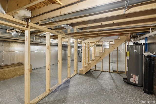 11240 Silver Lake Rd, Byron, MI 48418 - unfinished basement featuring water heater and stairway